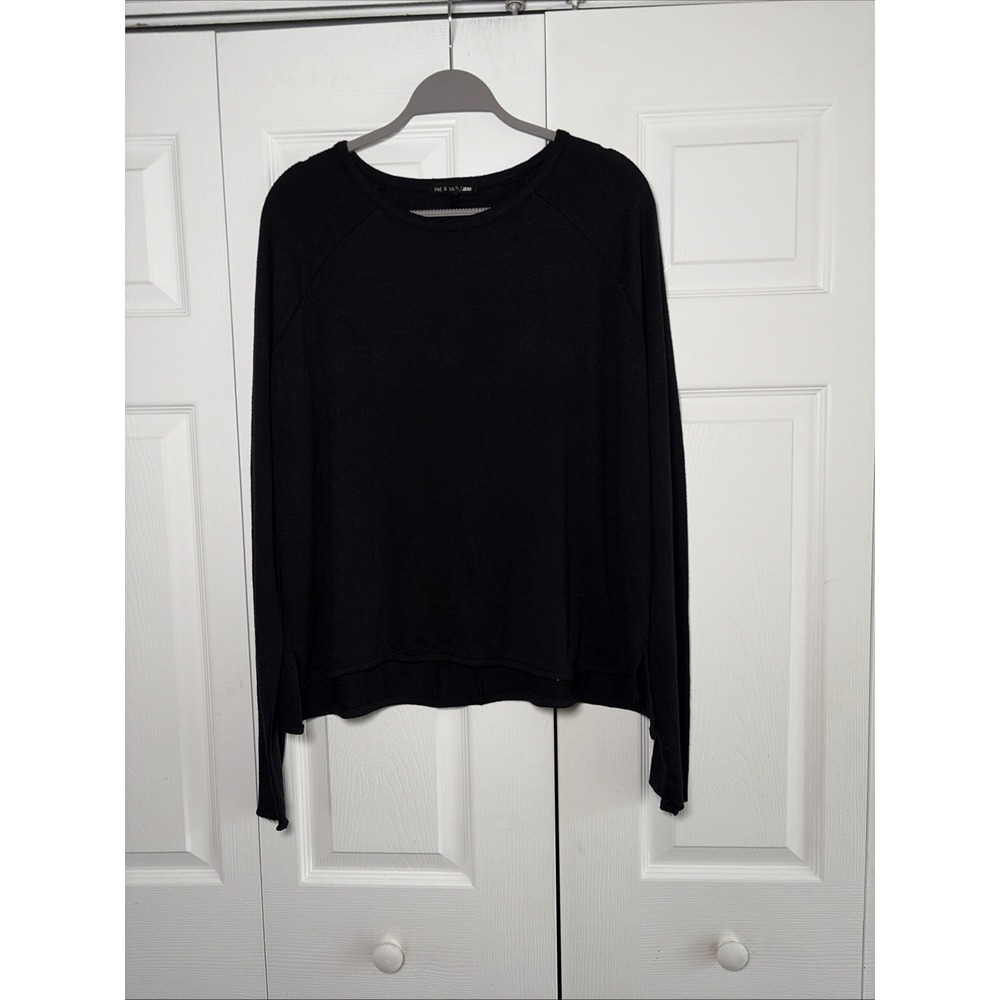 Rag & Bone Jean Raglan Knit Top Womens Black Long Sleeve Slit Hem Size Large